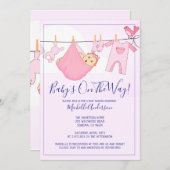 Pink Baby Bundle on Clothesline Baby Dusche Einladung (Vorne/Hinten)
