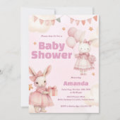 Pink Baby Bunny Shower Einladung (Vorderseite)