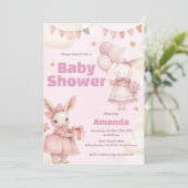 Pink Baby Bunny Shower Einladung (Stehend Vorderseite)