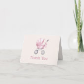 Pink Baby Carriage Baby Dusche Dankeskarte (Vorderseite)