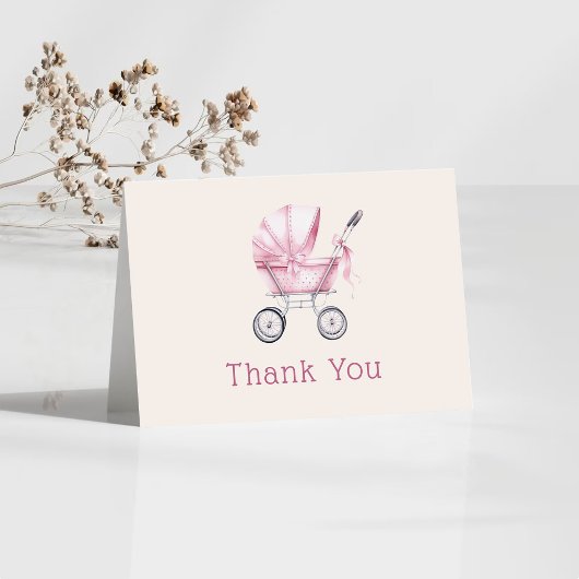 Pink Baby Carriage Baby Dusche Dankeskarte