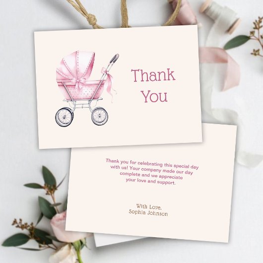 Pink Baby Carriage Baby Dusche Dankeskarte