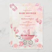 Pink Baby Carriage Baby Shower Einladung (Vorne/Hinten)