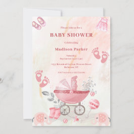 Pink Baby Carriage Baby Shower Einladung