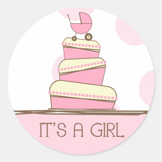 Pink Baby Carriage Cake "It's a Girl" Aufkleber (Vorderseite)