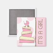 Pink Baby Carriage Cake "It's A Girl" Magnet (Vorderseite/Rückseite)