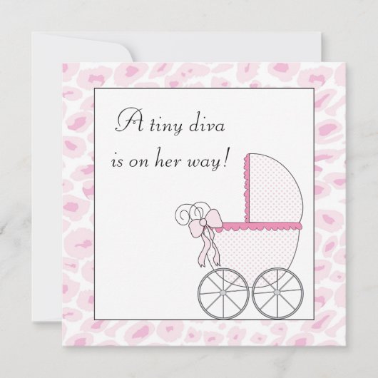 Pink Baby Carriage Diva Leopard Baby Girl Dusche Einladung (Vorderseite)