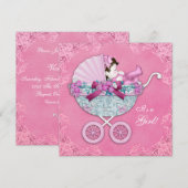 Pink Baby Carriage Girl Dusche Einladung (Vorne/Hinten)