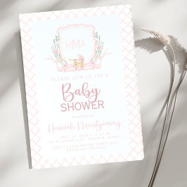 Pink Baby Carriage Monogram Baby Shooting Einladung