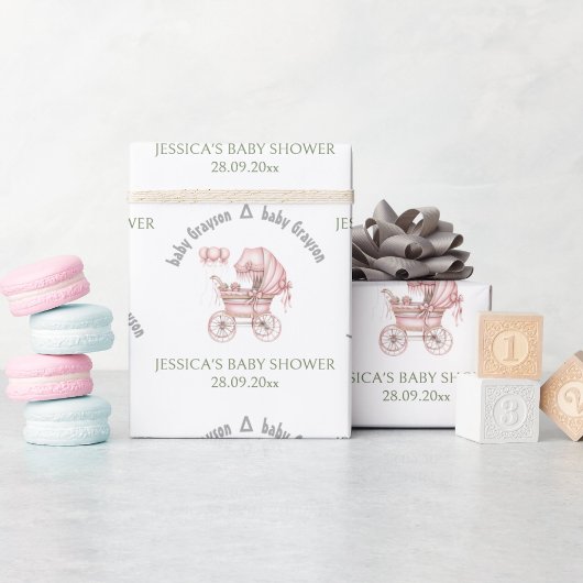 Pink Baby Carriage Personalisiert Baby Shooter Geschenkpapier