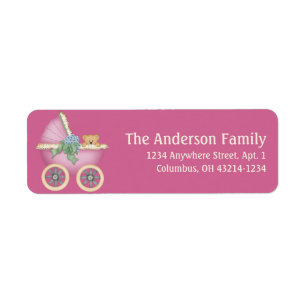 Pink Baby Carriage Stoller d8 Address Labels