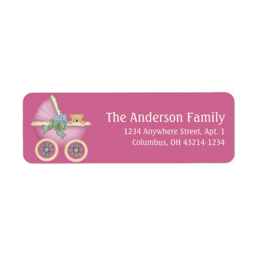 Pink Baby Carriage Stoller d8 Address Labels (Vorne)