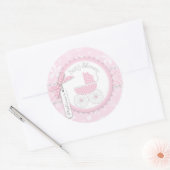 Pink Baby Carriage & Winter Snowflakes Runder Aufkleber (Umschlag)