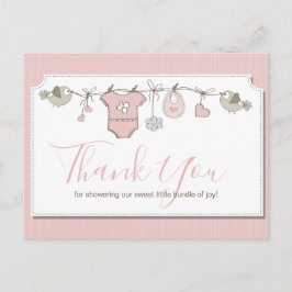 Pink Baby Clothesline Baby Dusche Vielen Dank Postkarte