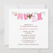 Pink Baby Clothesline Girl Babydusche Einladung (Vorderseite)