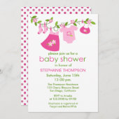 Pink Baby Clothesline Kinderdusche Einladungen (Vorne/Hinten)