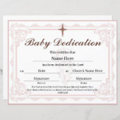 Pink Baby Dedication Certificate (Vorne/Hinten)