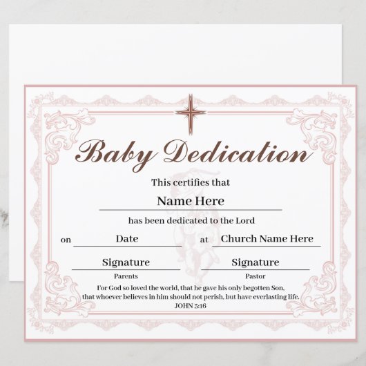 Pink Baby Dedication Certificate (Vorne/Hinten)