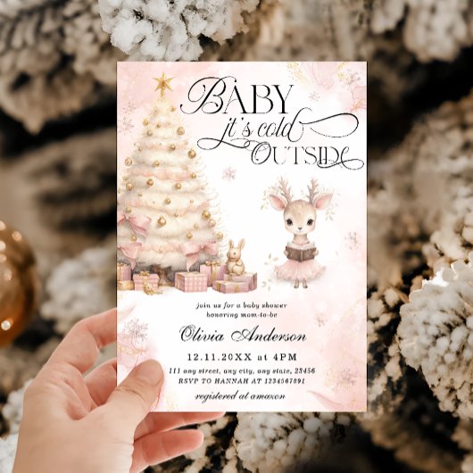 Pink Baby Deer Baby ist kalt draußen Babydusche Einladung