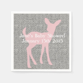 Pink Baby Deer & Gray Burlap Napkins Serviette
