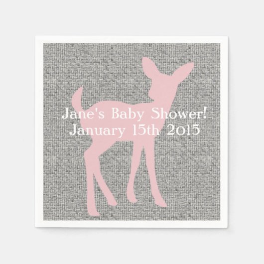 Pink Baby Deer & Gray Burlap Napkins Serviette (Vorderseite)