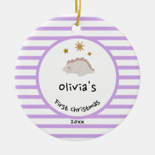 Pink Baby Dino Erste Lila Weihnachtsreifen Keramik Ornament