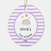 Pink Baby Dino | Erste Lila Weihnachtsreifen Keramik Ornament (Links)