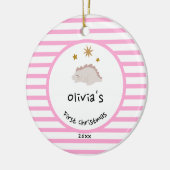 Pink Baby Dino | Erste Weihnachten Rosa Streifen C Keramik Ornament (Links)