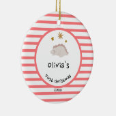 Pink Baby Dino | Erster Weihnachts Roter Streifen  Keramik Ornament (Rechts)