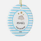 Pink Baby Dino | First Christmas Baby Blue Strip Keramik Ornament (Rechts)