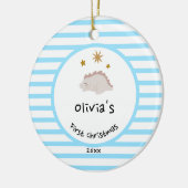 Pink Baby Dino | First Christmas Baby Blue Strip Keramik Ornament (Links)