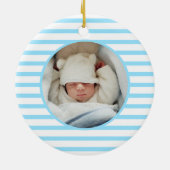 Pink Baby Dino | First Christmas Baby Blue Strip Keramik Ornament (Hinten)