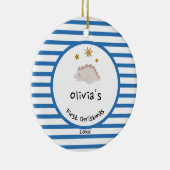Pink Baby Dino | First Christmas Blue Stripe Chic Keramik Ornament (Rechts)