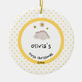 Pink Baby Dino | First Christmas Yellow Polka Dot Keramik Ornament (Vorne)