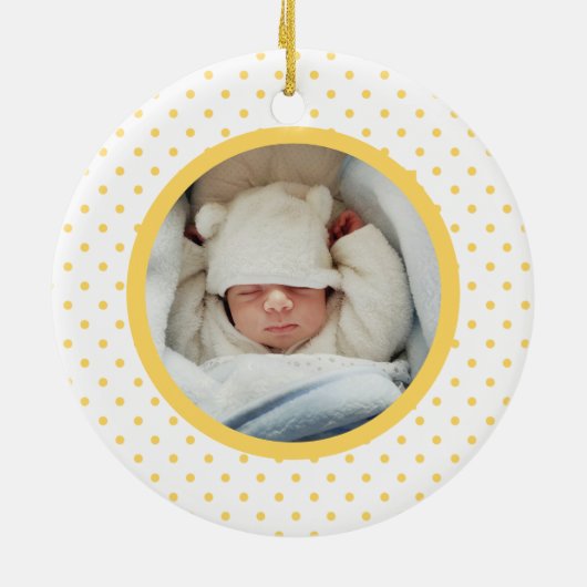 Pink Baby Dino | First Christmas Yellow Polka Dot Keramik Ornament (Hinten)