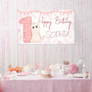 Pink Baby Dinosaurier 1. Geburtstag Party personal Banner