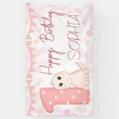 Pink Baby Dinosaurier 1. Geburtstag Party personal Banner (Vertikal)