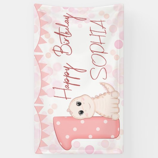 Pink Baby Dinosaurier 1. Geburtstag Party personal Banner (Vertikal)