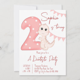 Pink Baby Dinosaurier 2. Geburtstag einladen Einladung