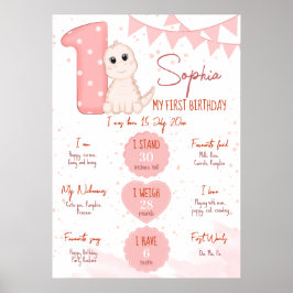 Pink Baby Dinosaurier erster Geburtstag Meilenstei Poster