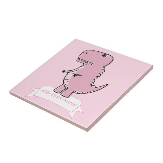 Pink Baby Dinosaurier Zeichnend Custom Fliese (Seite)