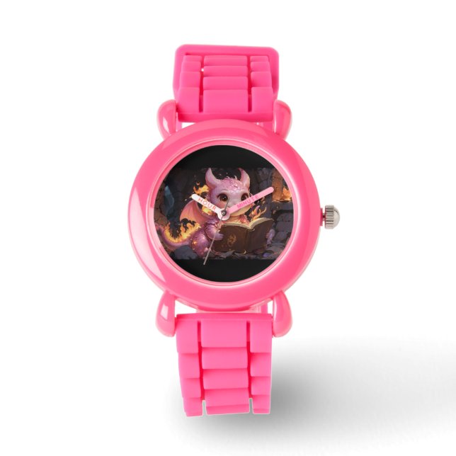 Pink Baby Dragon liest ein Buch Armbanduhr (Vorderseite)