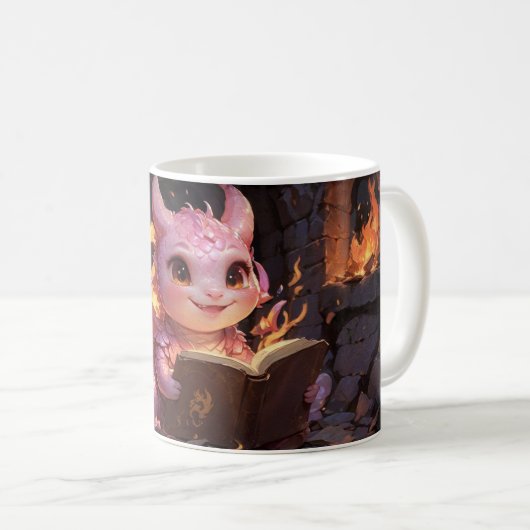 Pink Baby Dragon liest ein Buch Kaffeetasse (VorderseiteRechts)