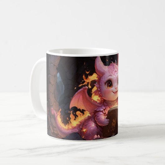 Pink Baby Dragon liest ein Buch Kaffeetasse (Vorderseite Links)