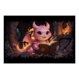 Pink Baby Dragon liest ein Buch Poster