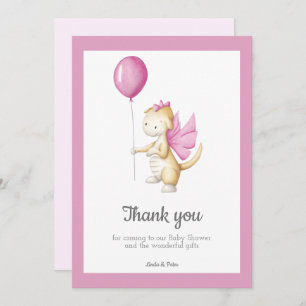 Pink Baby Dragon mit Balloon Girl Baby Dusche Dankeskarte