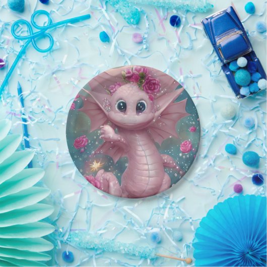 Pink Baby Dragon Pappteller (Party)
