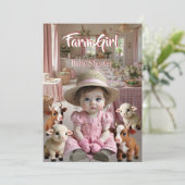 Pink Baby Dusche Bauernhof Tiere Farm Einladung (Stehend Vorderseite)