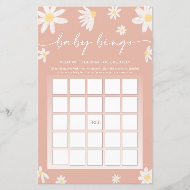 Pink Baby Dusche Bingo Spiel (Vorderseite)