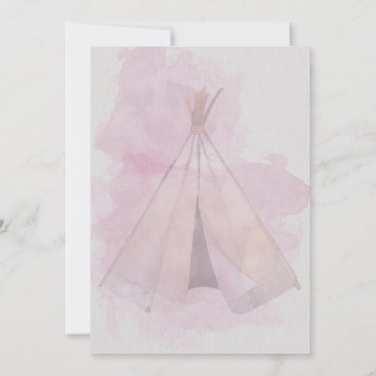 Pink Baby Dusche Boho Baby Elephant & Tipi Einladung (Rückseite)